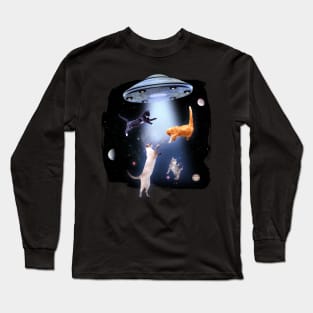 Cats In Space With UFO Long Sleeve T-Shirt